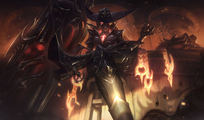 1girl, boots, cowboy_boots, cowboy_hat, drink, glowing, glowing_eyes, hat, high_heel_boots, high_heels, high_noon_senna, league_of_legends, long_hair, official_art, senna_(league_of_legends), sitting