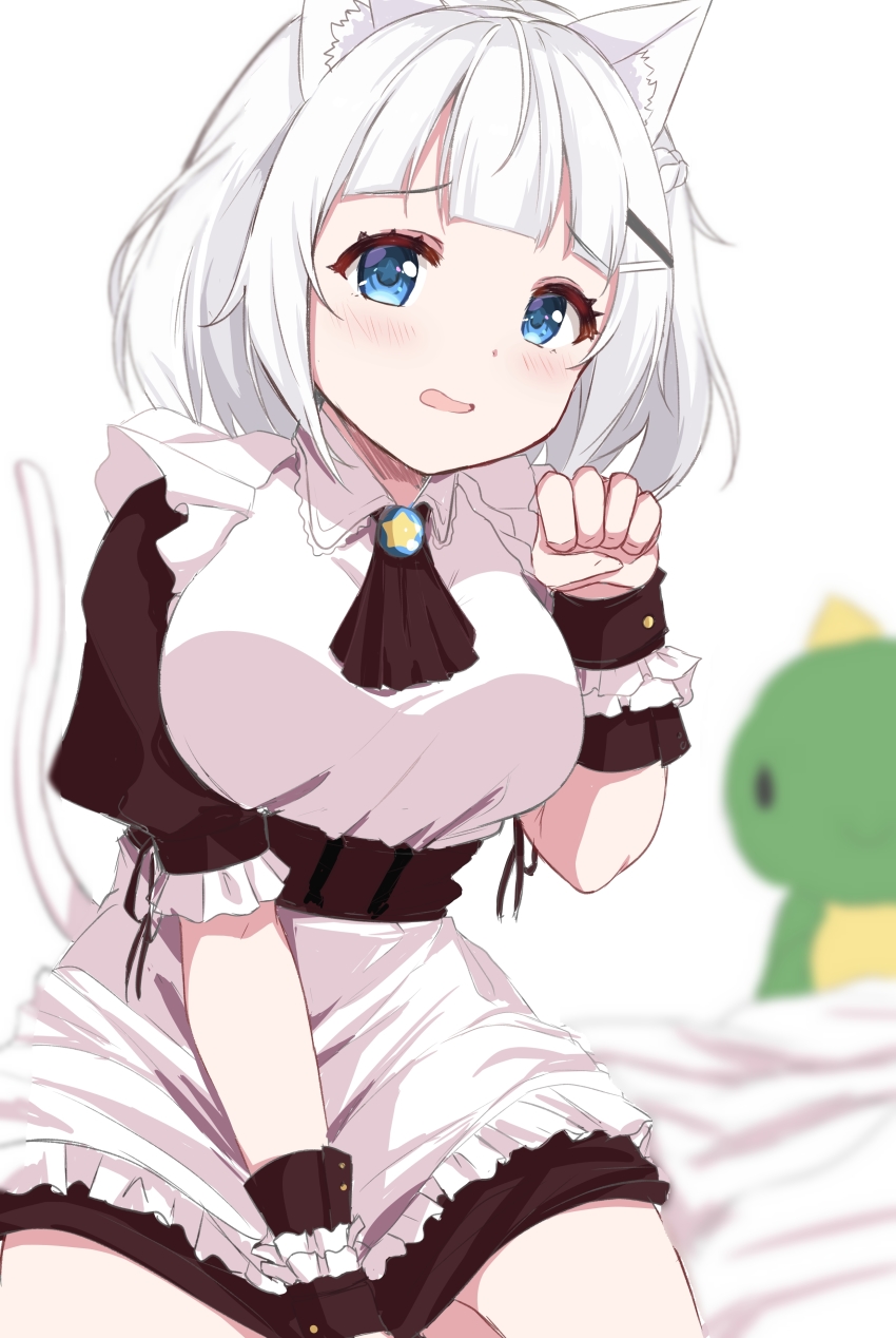 1girl, absurdres, alia_adelia, animal_ears, blue_eyes, blunt_bangs, blush, breasts