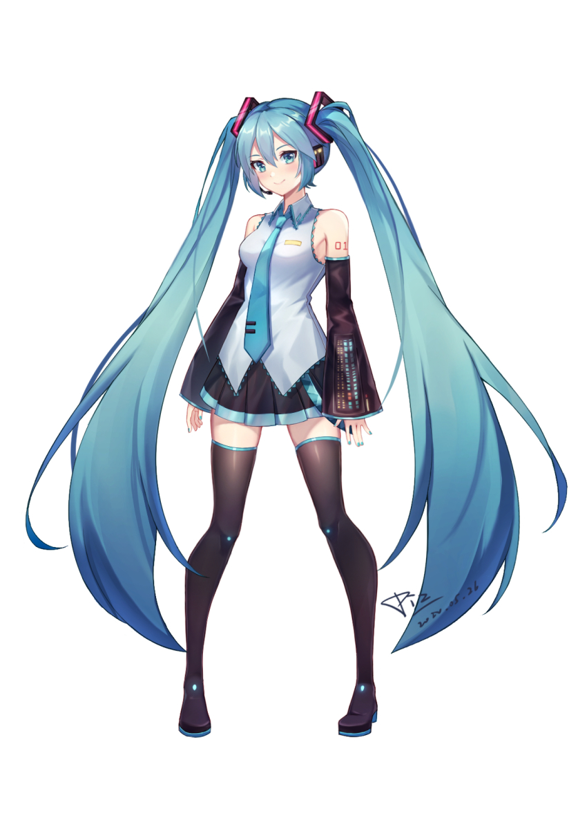 1girl, akipiz, aqua_eyes, aqua_hair, aqua_nails, aqua_necktie, bad_id, bad_pixiv_id