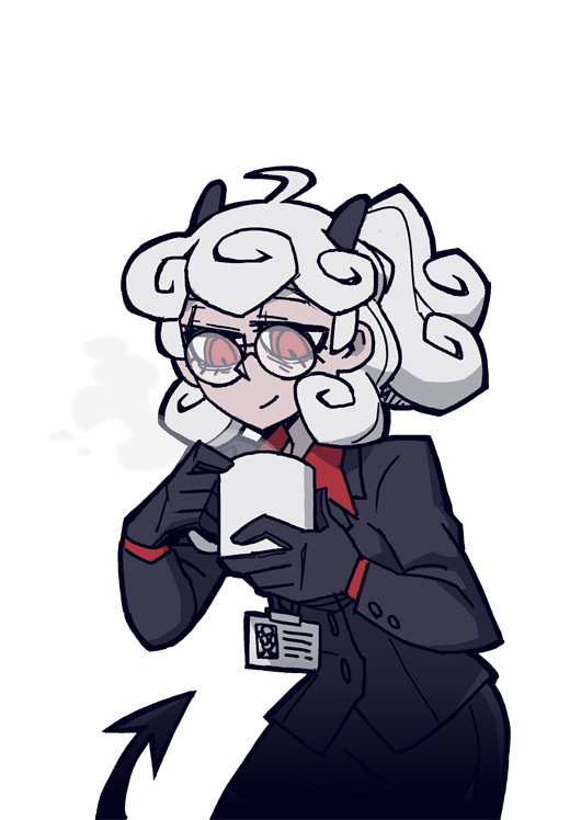 1girl, ahoge, black_gloves, black_horns, black_jacket, business_suit, closed_mouth, collared_shirt