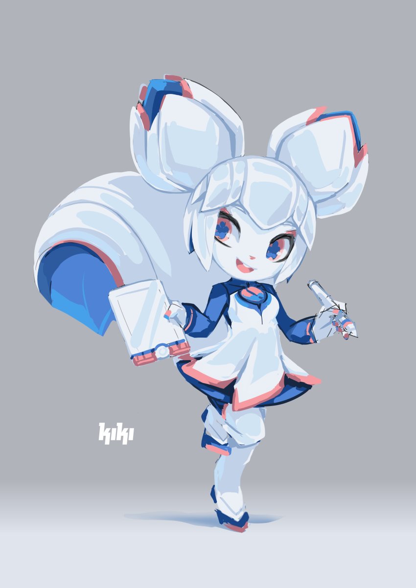 1girl, :d, absurdres, android, animal_nose, blue_eyes, blue_nails, character_name