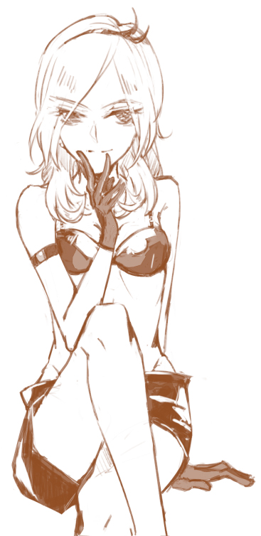 1girl, areazero, arm_strap, arm_support, bra, breasts, cleavage, closed_mouth