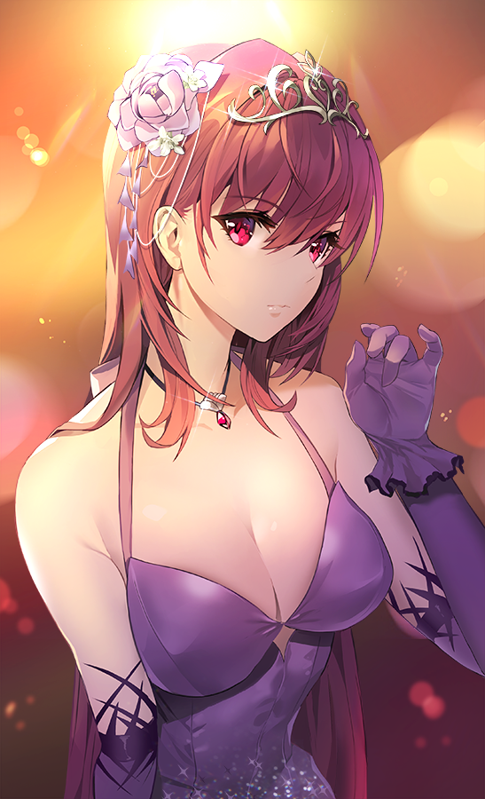 breasts, cleavage, commentary_request, damda, dress, elbow_gloves, fate/grand_order, fate_(series)