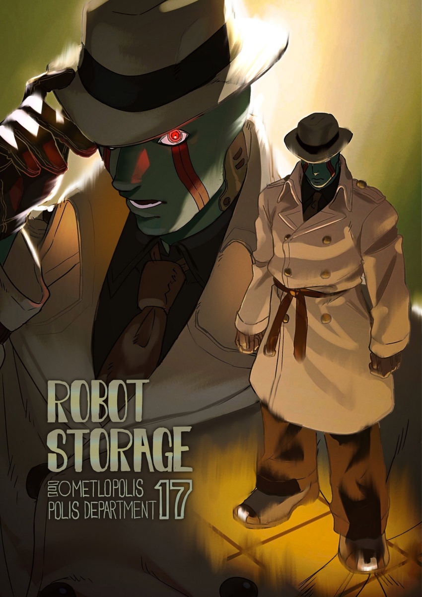 1boy, android, belt, coat, detective, english_text, engrish_text, gloves