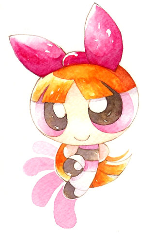 blossom_(ppg), bow, cartoon_network, hair_bow, long_hair, lowres, nib_pen_(medium), orange_hair