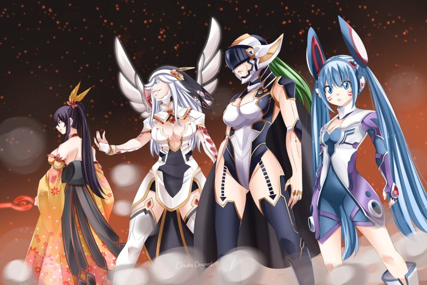 4girls, battle, blue_eyes, blue_hair, breasts, claudia_dragneel, eden's_zero, female_focus