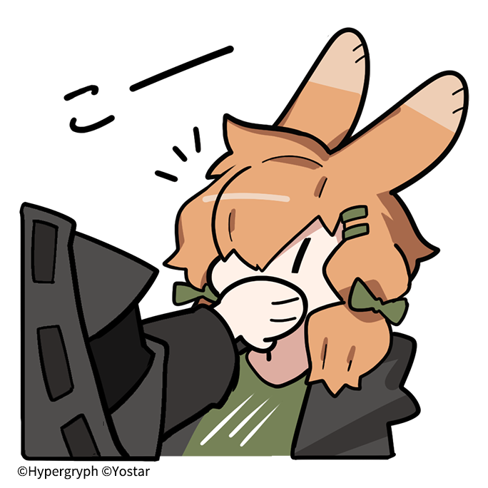 1girl, 1other, ^^^, animal_ears, arknights, black_jacket, bow, brown_hair