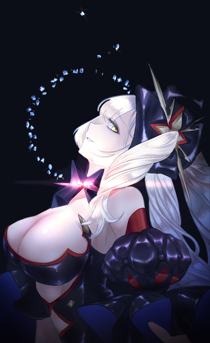 absurdres, black_dress, breasts, cleavage, dress, fate/grand_order, fate_(series), hair_ornament