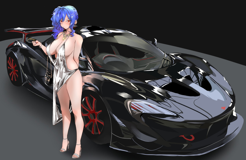 1girl, absurdres, artistic_error, azur_lane, backless_dress, backless_outfit, bag, bare_shoulders