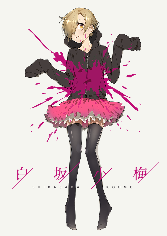 1girl, black_hoodie, blonde_hair, blood, blood_on_face, blood_splatter, blood_stain, brown_eyes