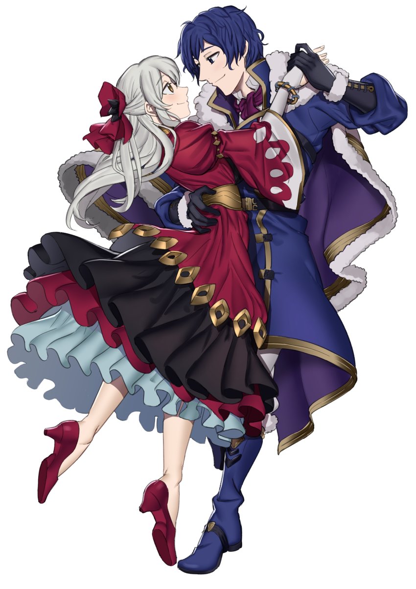 1boy, 1girl, absurdres, adapted_costume, alternate_costume, bangle, berkut_(fire_emblem), berkut_(soiree)_(fire_emblem)