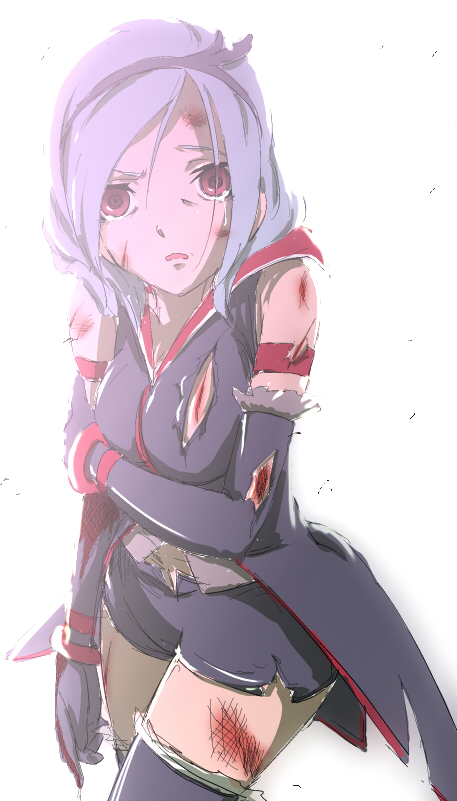 00s, 1girl, bad_id, bad_pixiv_id, beaten, black_shorts, blood, breasts