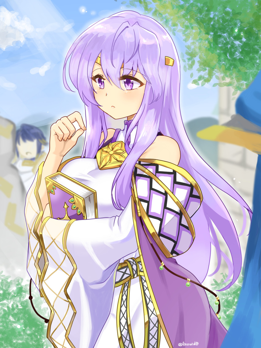 1girl, 2boys, alfonse_(fire_emblem), blurry, blurry_background, book, breasts, cameo