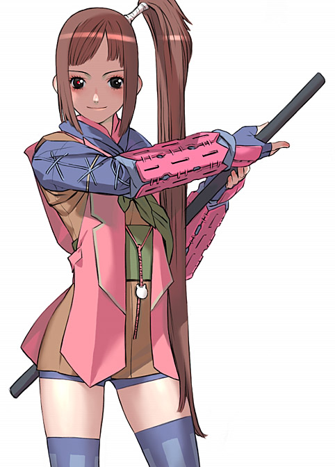 1girl, capcom, female_focus, katana, onimusha, onimusha:_dawn_of_dreams, ponytail, sakamoto_mineji, samurai, shirasaya, side_ponytail, solo, sword, thighhighs, weapon, yagyu_jubei_akane, yagyuu_juubei_(dawn_of_dreams)