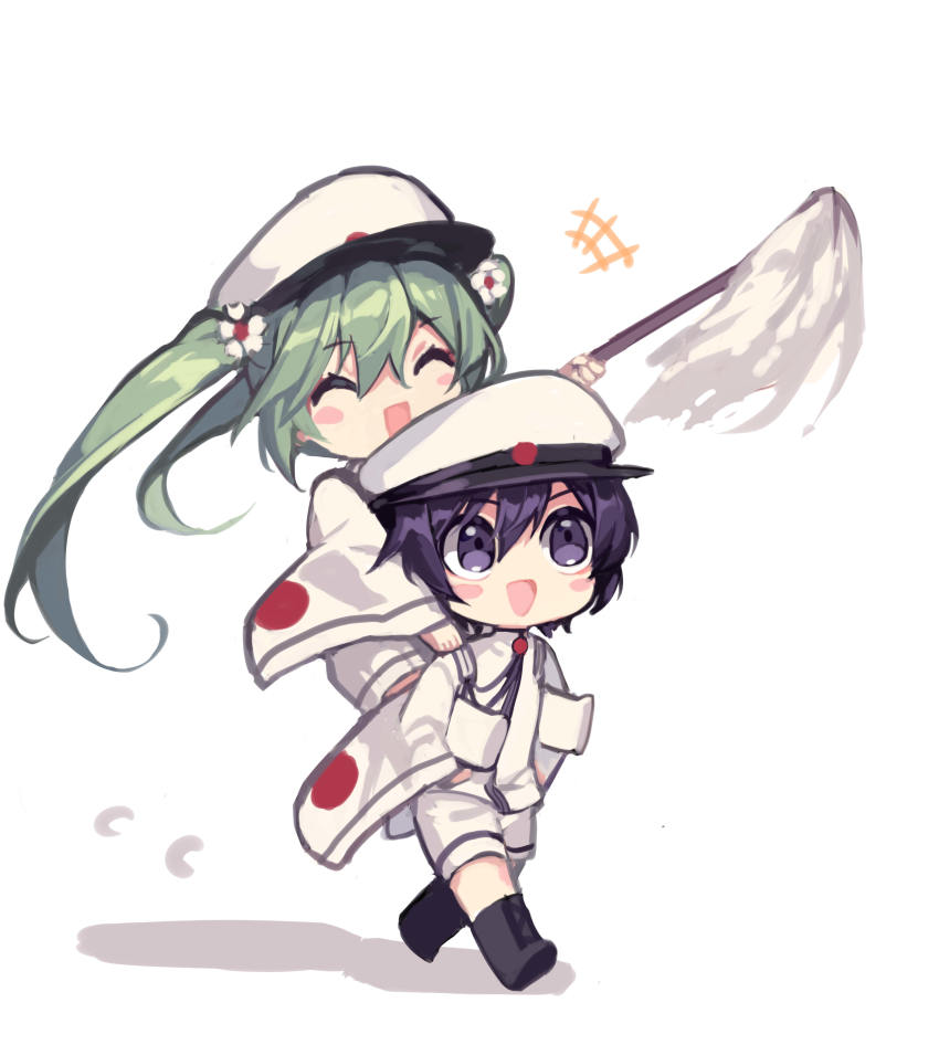 +++, 1boy, 1girl, absurdres, blush_stickers, carrying, carrying_over_shoulder, chibi