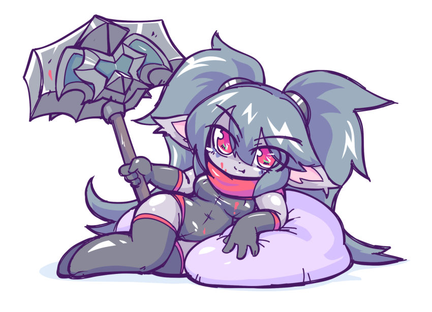 1girl, black_hair, blood, blood_on_face, blood_splatter, commentary_request, female_focus, hammer