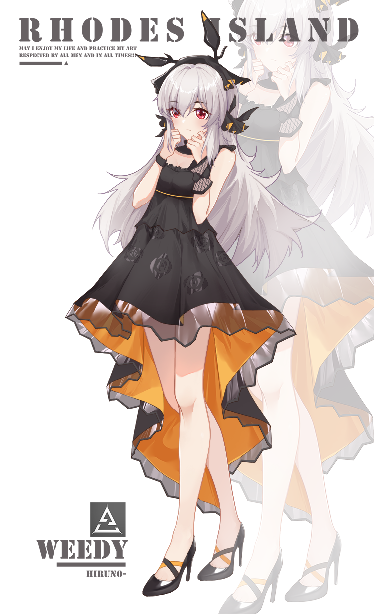 1girl, alternate_costume, arknights, bare_legs, bare_shoulders, black_dress, black_footwear, breasts