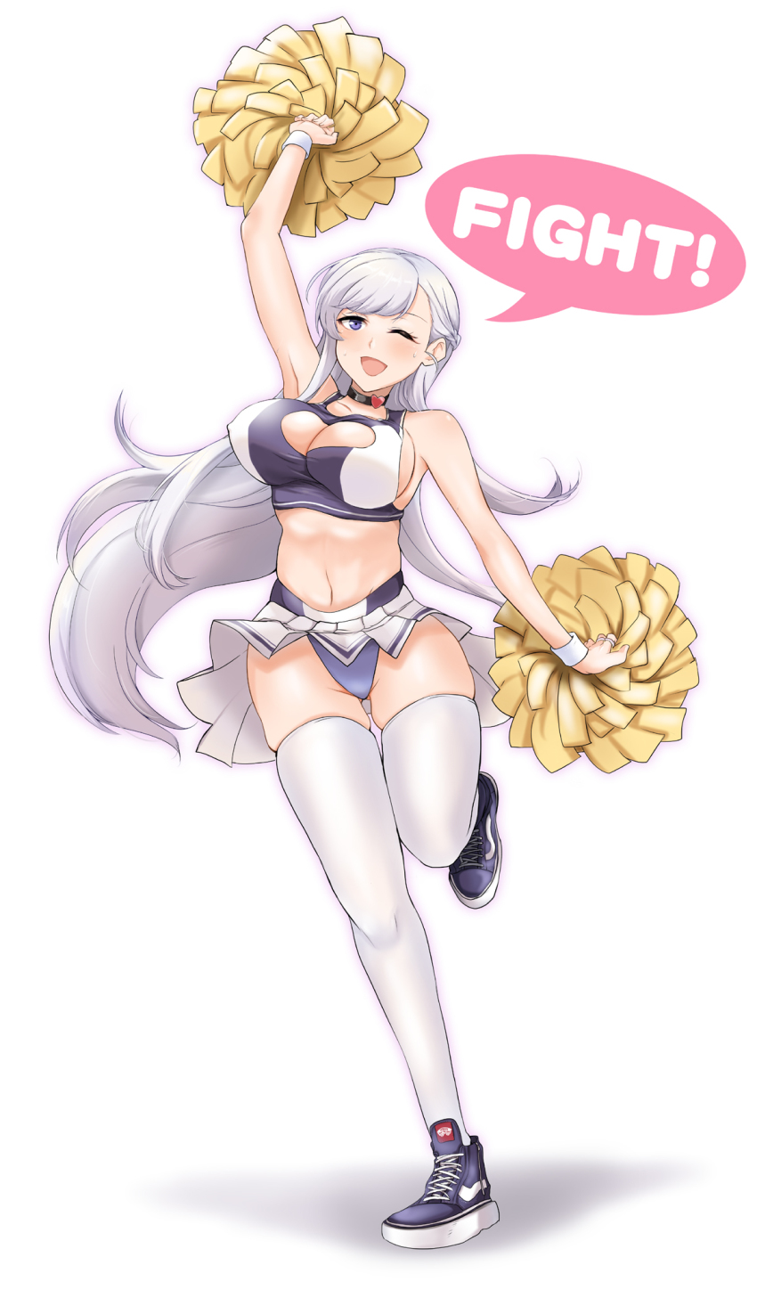 1girl, armpits, azur_lane, belfast_(azur_lane), blouse, breasts, cheerleader, choker