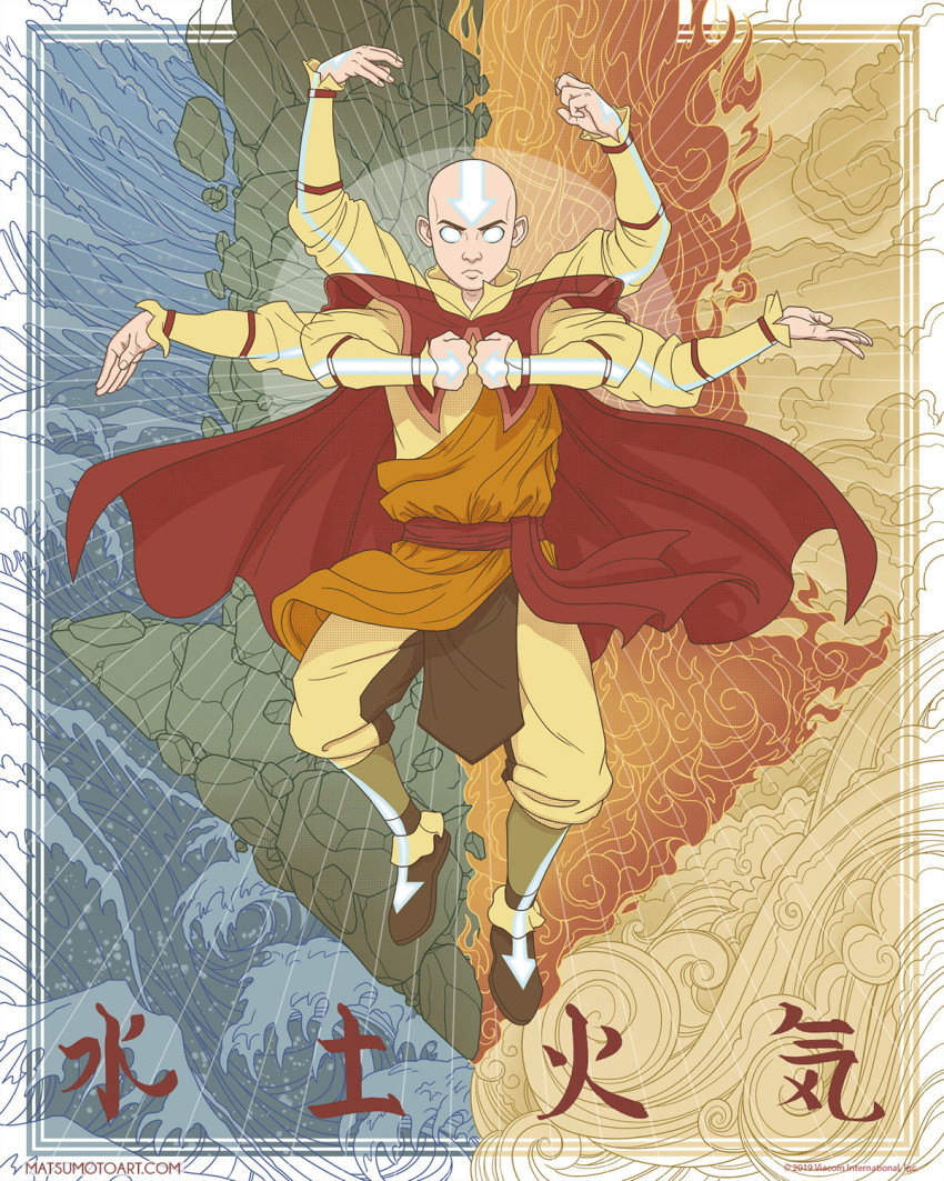1girl, aang, avatar:_the_last_airbender, avatar_legends, bald, chinese_clothes, earth_(planet), fire