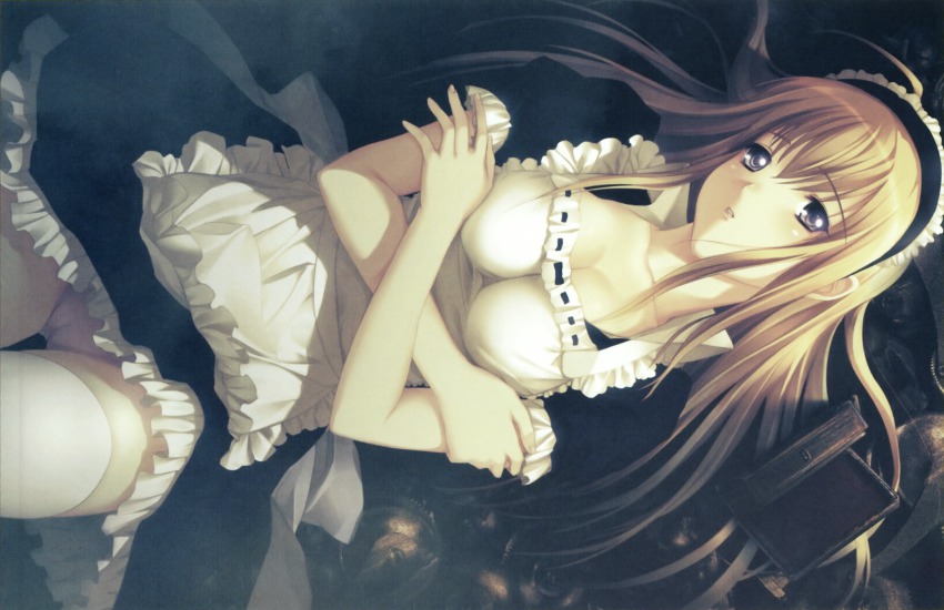 1girl, anna_(gekkou_no_carnevale), blonde_hair, breasts, cameltoe, cleavage, crossed_arms, female_focus