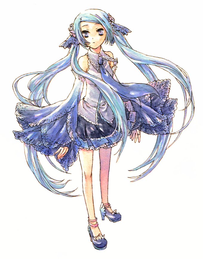 1girl, a-gatha, aqua_hair, bad_id, bad_pixiv_id, blue_eyes, blue_hair, detached_sleeves