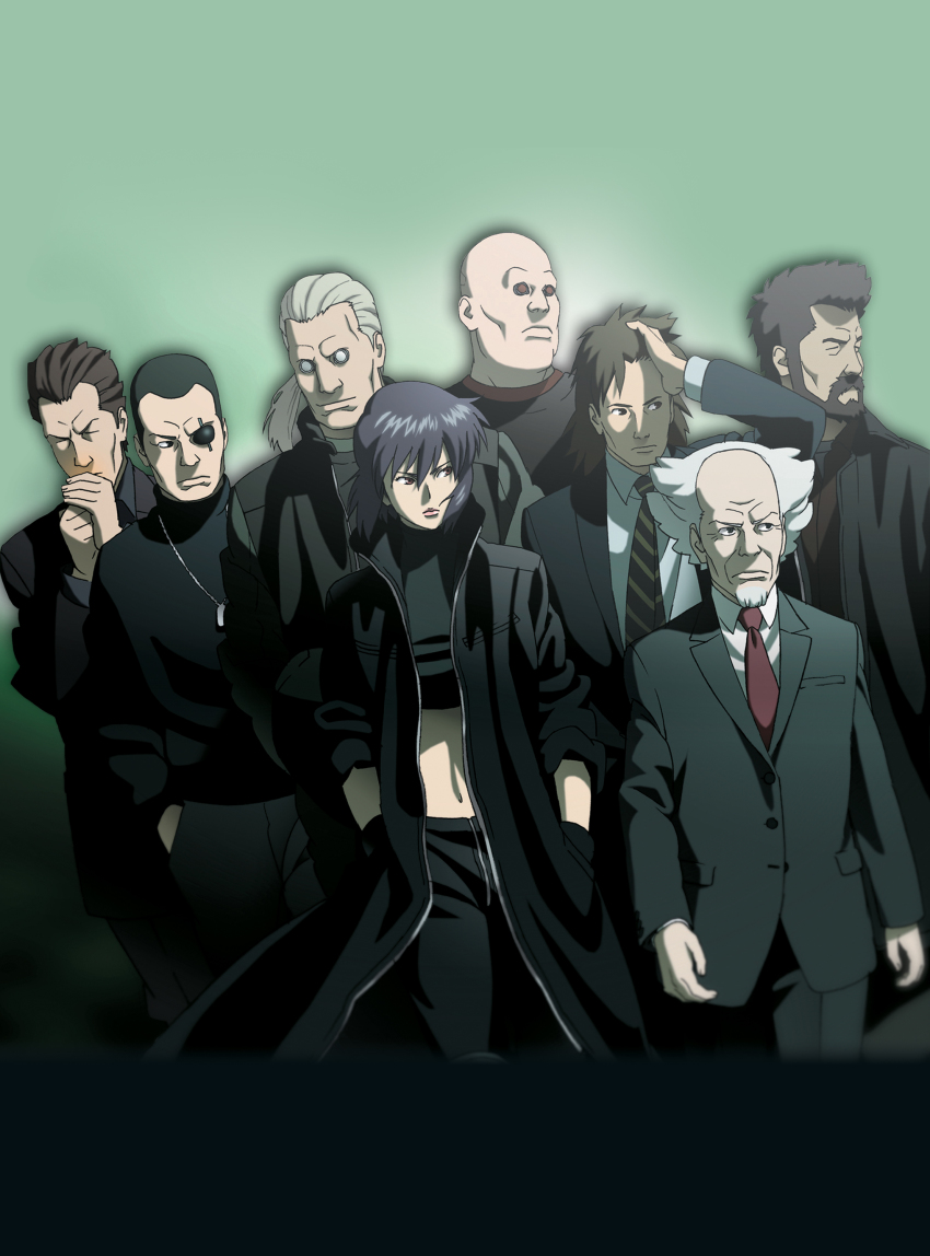 00s, 1girl, 6+boys, absurdres, aramaki_daisuke, batou_(gits), boma_(gits), everyone