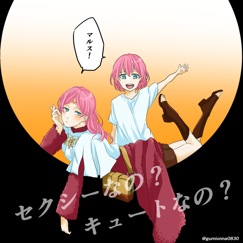 2girls, :d, aged_down, bag, black_clover, blue_eyes, blush, bookbag