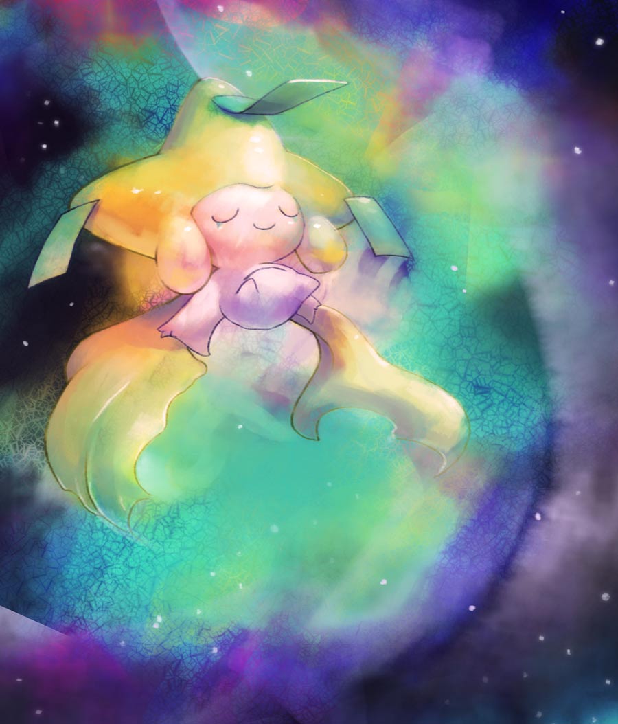 00s, aura, aura_(glow), gen_3_pokemon, haru_(pixiv122446), jirachi, legendary_pokemon, makumaku, mythical_pokemon, nintendo, no_humans, pokemon, pokemon_(creature), pokemon_focus, solo, star_(symbol)