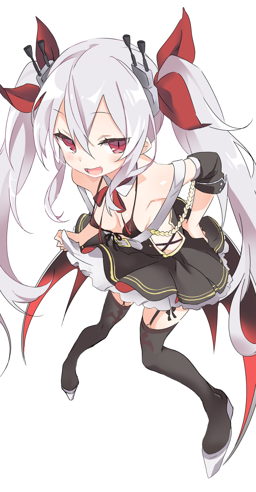 1girl, :d, absurdres, azur_lane, bikini, bikini_top_only, black_bikini, black_skirt