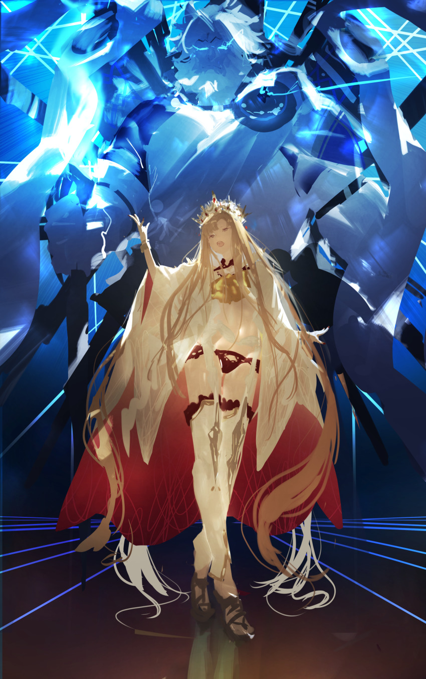 1boy, 1girl, absurdly_long_hair, absurdres, beard, blonde_hair, breasts, cape