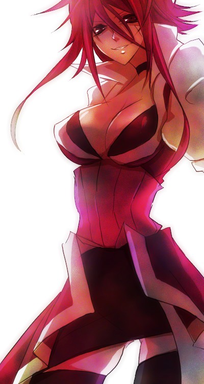 00s, breasts, happy, izayoi_aki, large_breasts, red_hair, skirt, smile