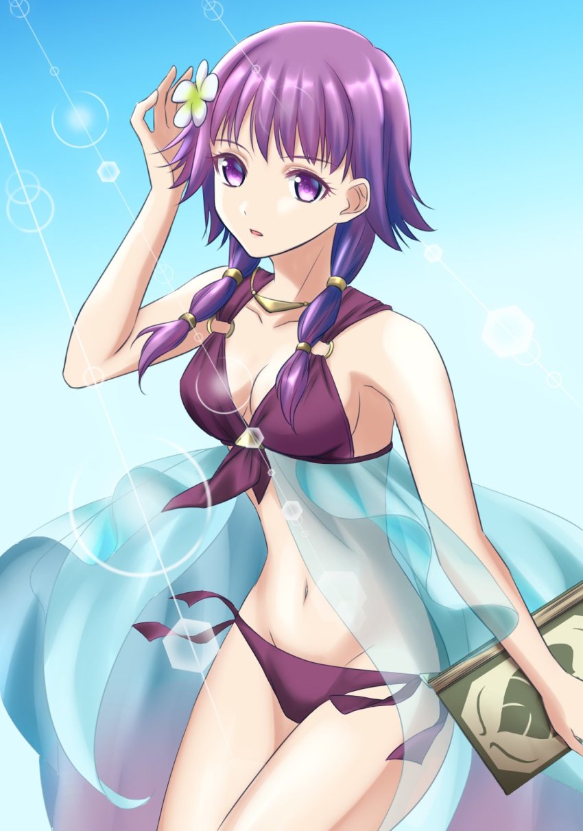 1girl, bikini, book, breasts, cleavage, female_focus, fire_emblem, fire_emblem:_the_sacred_stones