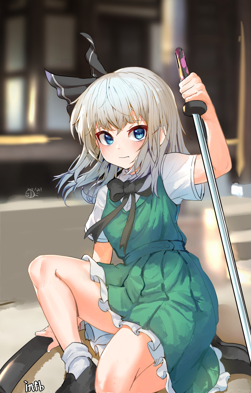 !, 1girl, 1nfb, absurdres, adapted_costume, artist_name, black_bow, black_footwear