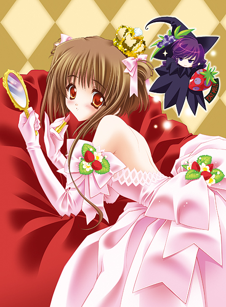 amamiya_poran, applying_lipstick, applying_makeup, bad_id, bad_pixiv_id, blush, brown_hair, chibi