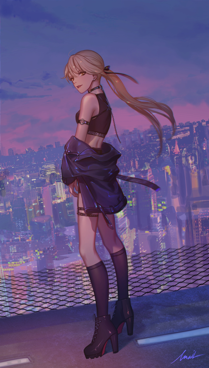 1girl, ahoge, arm_strap, artoria_pendragon_(fate), bad_id, bad_pixiv_id, bare_shoulders, belt