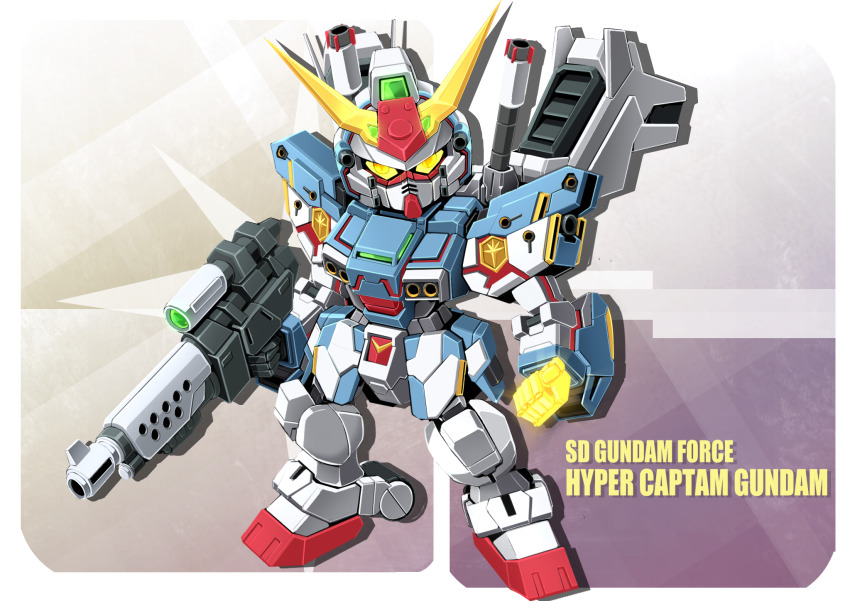 beam_rifle, character_name, chibi, clenched_hand, clip_studio_paint_(medium), copyright_name, energy_gun, glowing