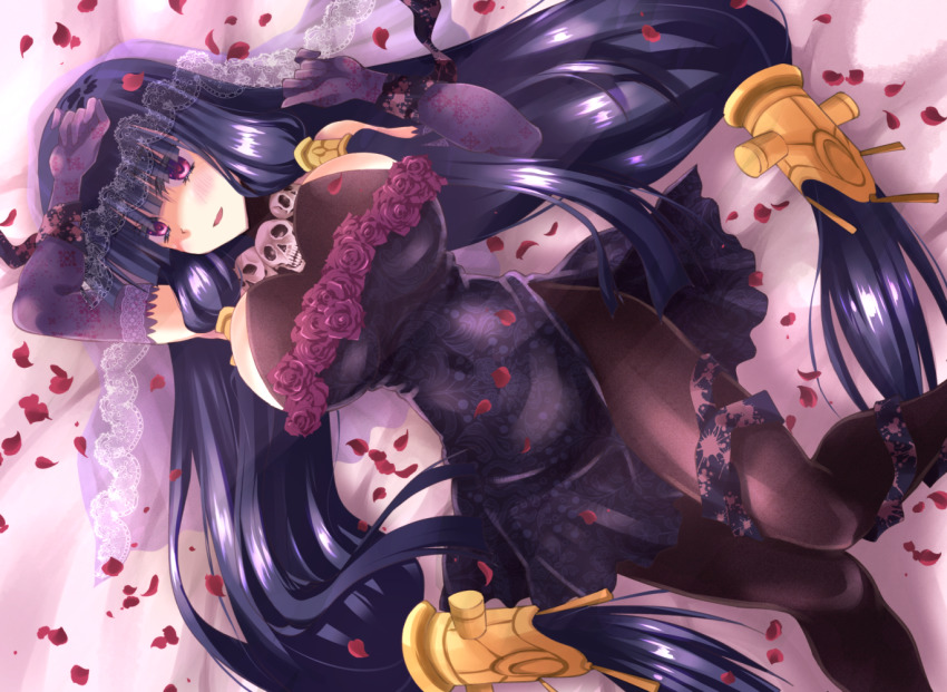 1girl, agnes_(sennen_sensou_aigis), arm_on_own_head, black_dress, black_hair, black_pantyhose, breasts, china_dress