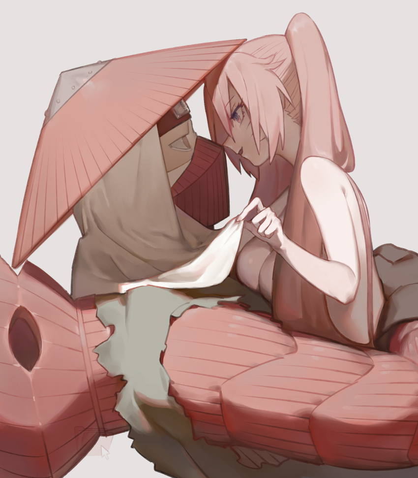 1boy, 1girl, bad_id, bad_pixiv_id, black_gloves, black_headband, clothed_male_nude_female, facial_mark