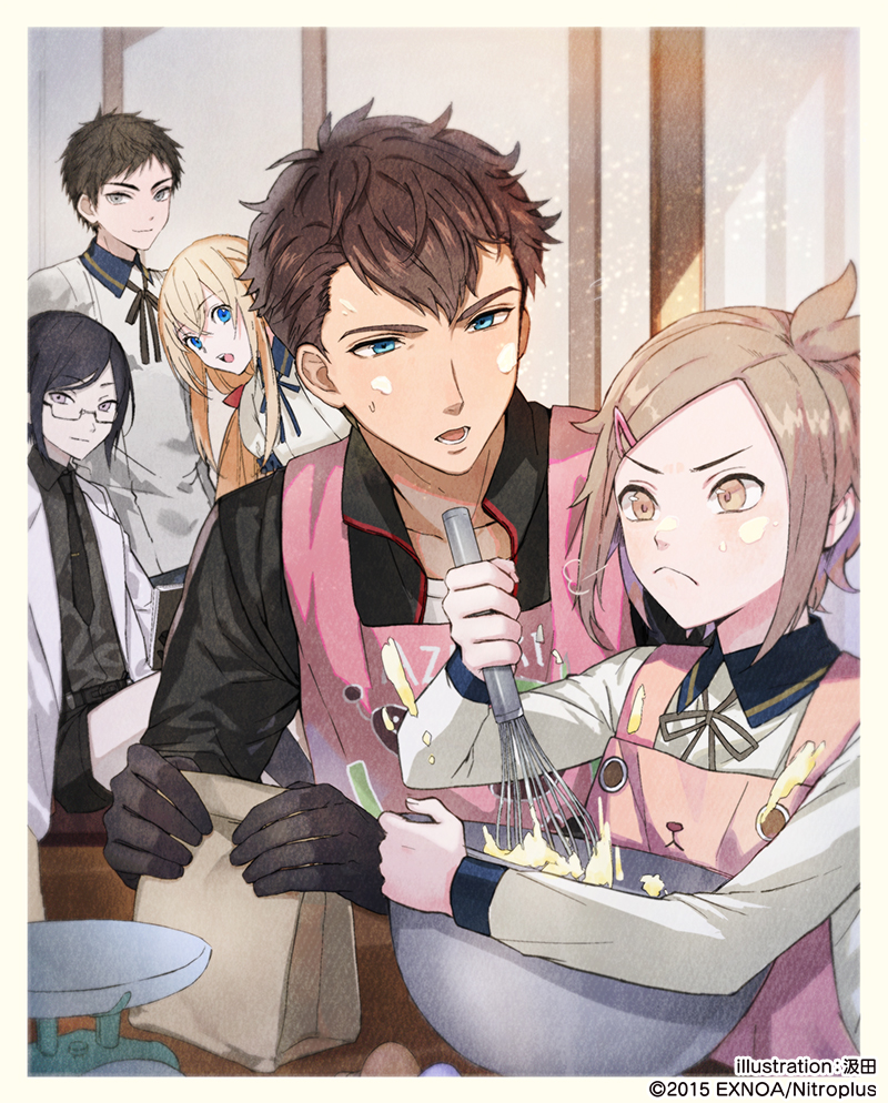 5boys, apron, atsushi_toushirou, azuki_nagamitsu_(touken_ranbu), bag, baking, black_gloves, black_hair