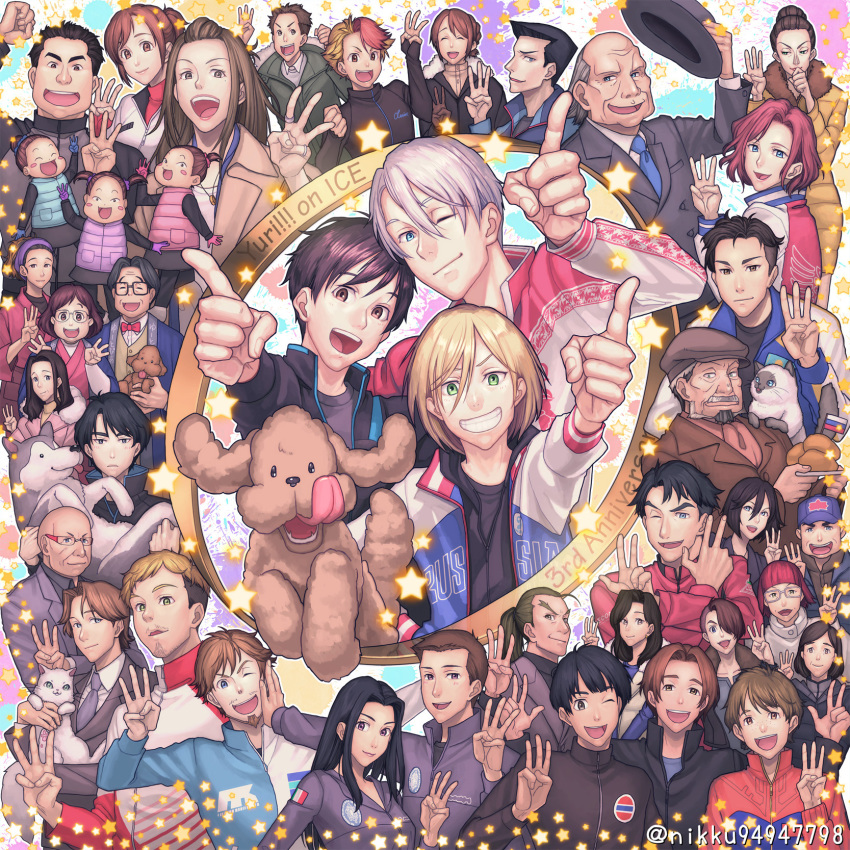 6+boys, 6+girls, :d, ;d, ^_^, alain_leroy, anniversary, baseball_cap