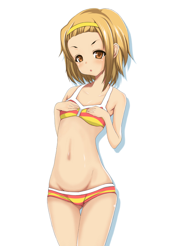 00s, 1girl, bikini, brown_eyes, brown_hair, female_focus, flat_chest, groin