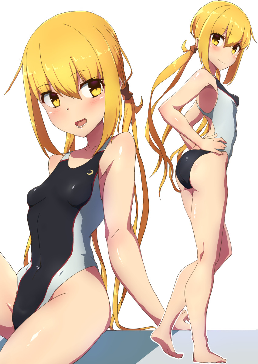 1girl, :d, alternate_costume, ass, blonde_hair, blush, collarbone, comala_(komma_la)