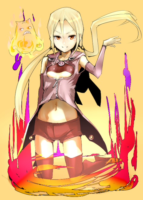 1girl, aguhari, bad_id, bad_pixiv_id, blonde_hair, brown_eyes, female_focus, fire