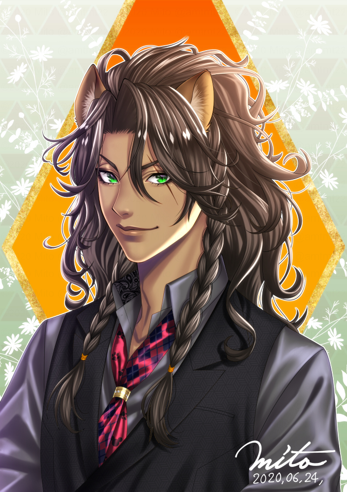 1boy, amatsu_mito, animal_ear_fluff, animal_ears, artist_name, braid, brown_hair, closed_mouth