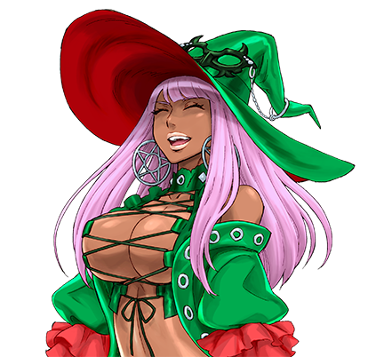 10s, 1girl, bandai, blunt_bangs, breasts, cleavage, criss-cross_halter, culdcept