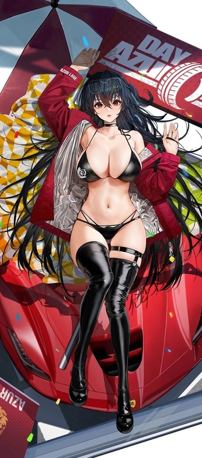 1girl, azur_lane, bad_id, bad_twitter_id, bare_shoulders, bikini, black_bikini, black_choker