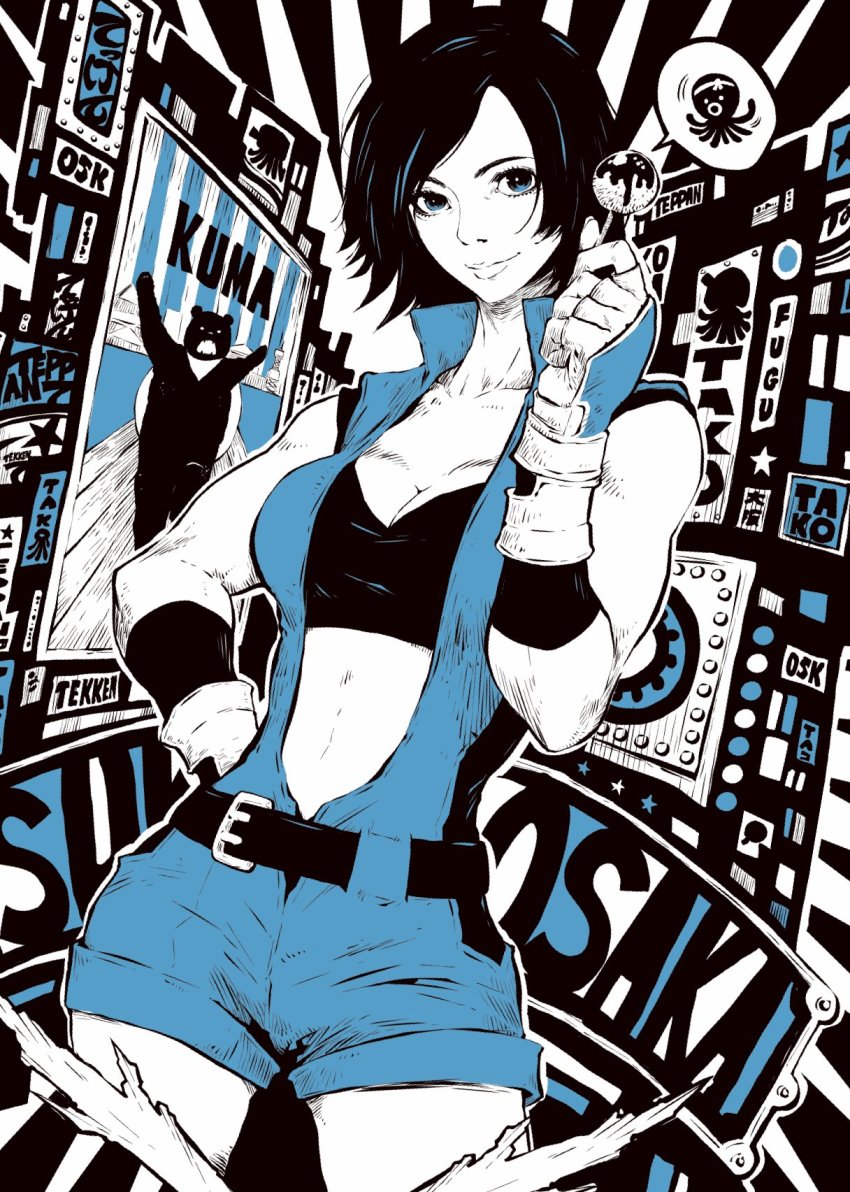 1girl, belt, city, cowboy_shot, female_focus, highres, jbstyle, kazama_asuka