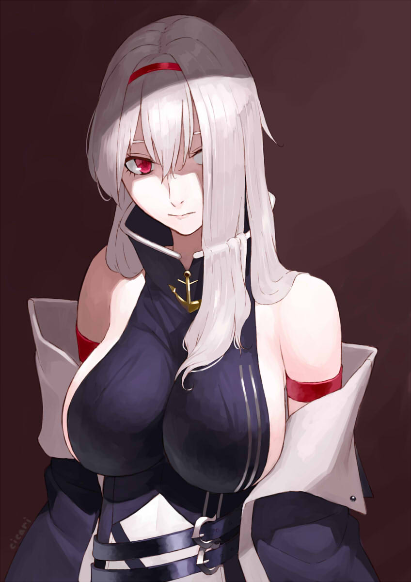 1girl, armband, azur_lane, bad_id, bad_pixiv_id, bare_shoulders, belt, breasts