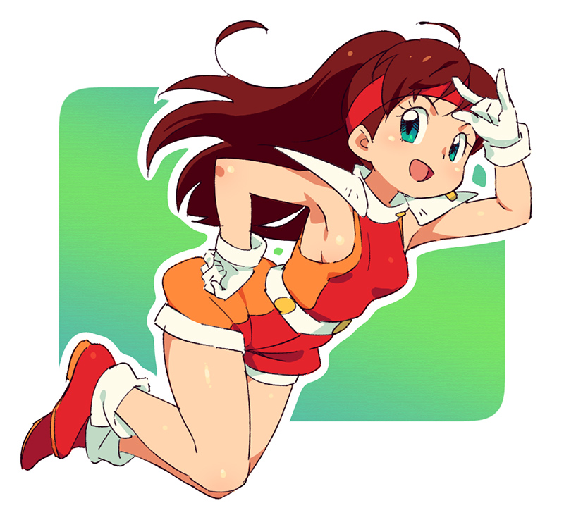 1girl, :d, ahoge, aqua_eyes, arm_up, armpits, bare_arms, bare_shoulders