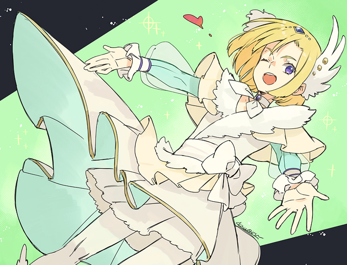 1boy, ;d, bishounen, blonde_hair, bob_cut, bow, choker, cure_infini